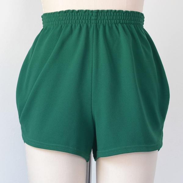 Vintage 1970s || 'School Record' || Dark Green Knit Short-Shorts || Medium-Large