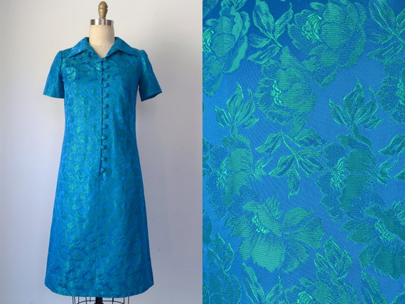 Vintage 1960s || 'Poppies' || Electric Blue Shirt… - image 1