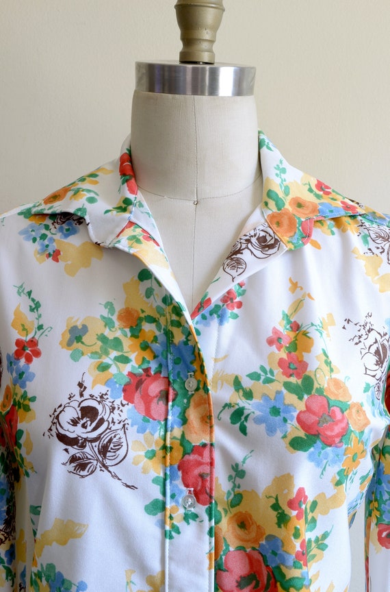 Vintage 1970s || 'Bracquemond' || White Shirtwais… - image 2