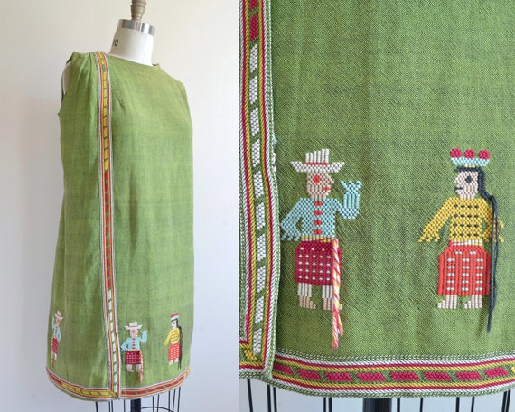 Vintage 1950s || 'Tikal' || Chartreuse Wrap Dress