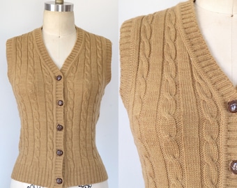 Vintage 1970s-80s || 'Butterscotch' || Tan Cable-Knit Sweater Vest || Large