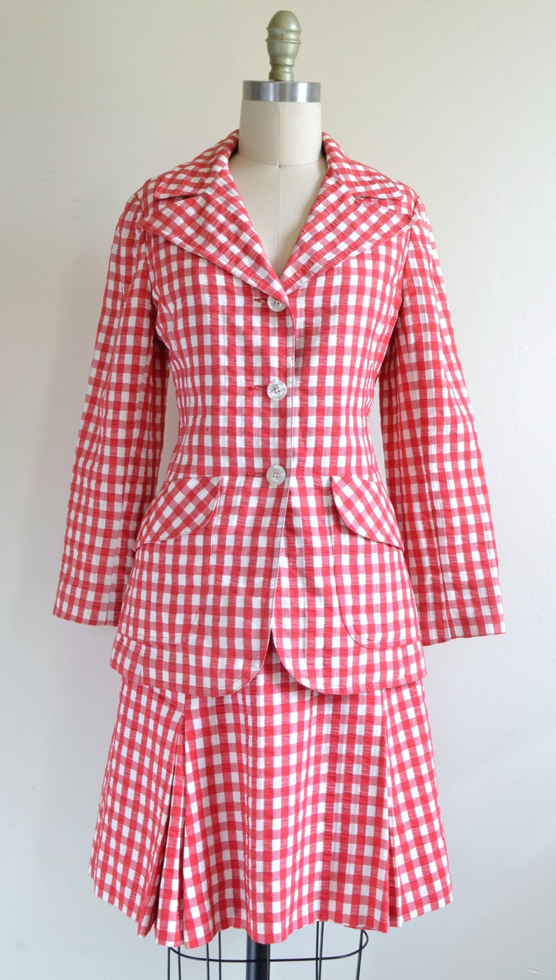 Vintage 1960s-70s || /'Al Fresco/' || Red-and-White Check Seersucker Skirt Suit || by Tina S Medium 8 of the Sidneys || Sz