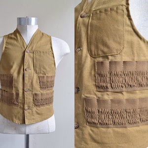 Vintage 1940s-50s || 'Duck Season' || Tan Canvas Shooting Vest with Shell Pockets || by American Field || Medium-Large