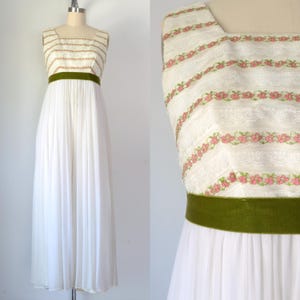 Vintage 1960s-70s || &#39;High-Step&#39; || Sleeveless Jumpsuit with Wide Pant Legs and Square-Neck Floral Bodice || Medium