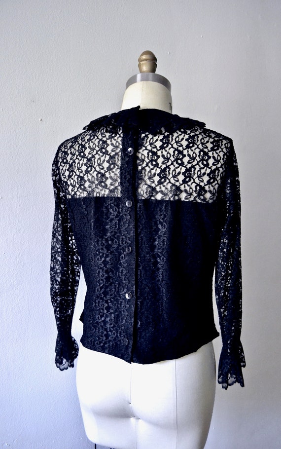 Vintage 1960s-70s || 'Vampira' || Black Lace Top … - image 3