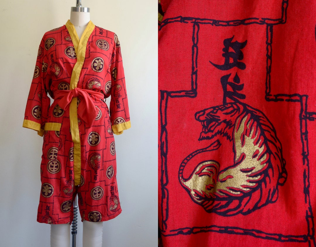 Vintage 1960s 'dojo' Red and Gold Playsuit/robe With Faux-asian Tiger ...