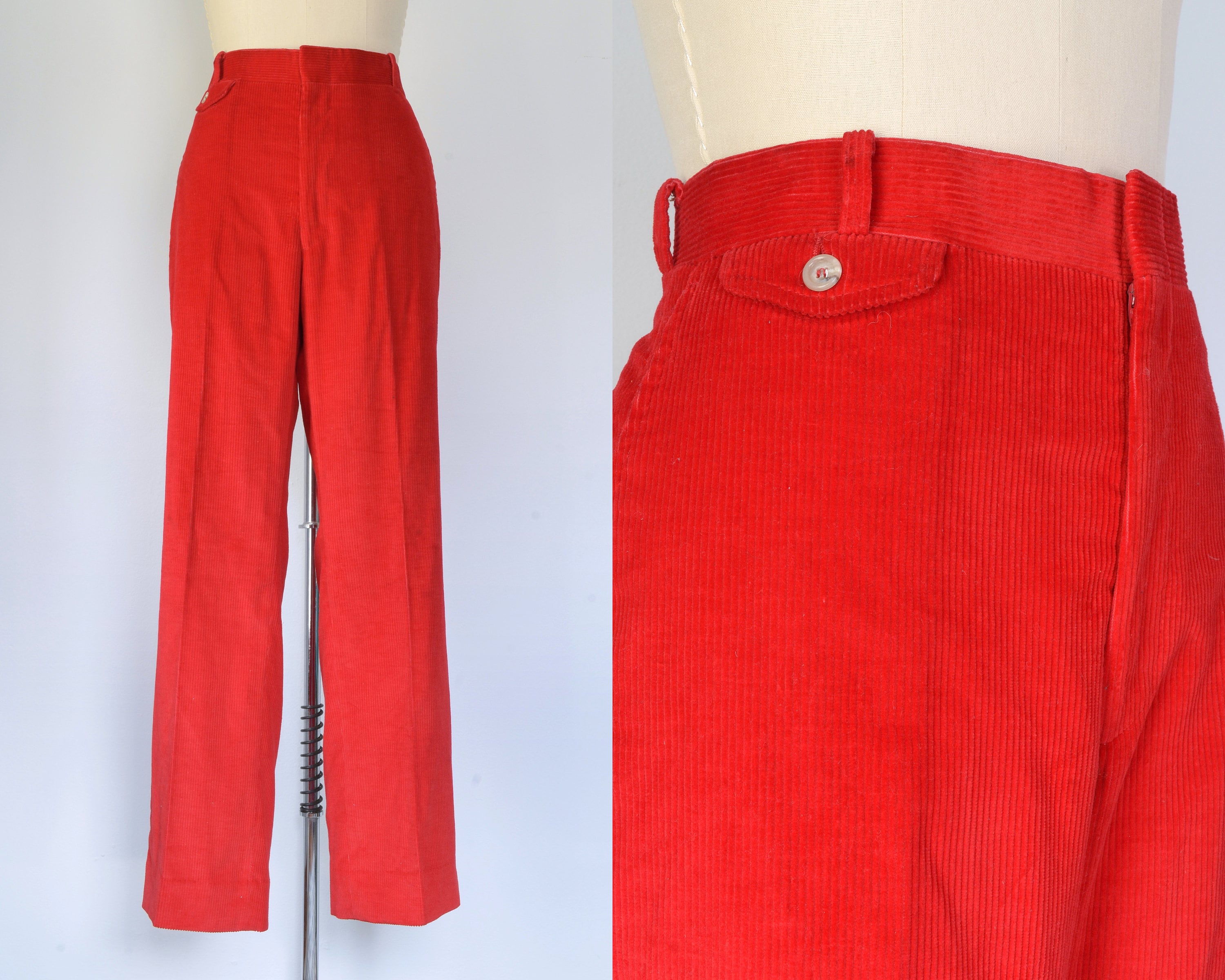 80s Corduroy Pants Women Small Stirrup Pants High Waist 29 Dark