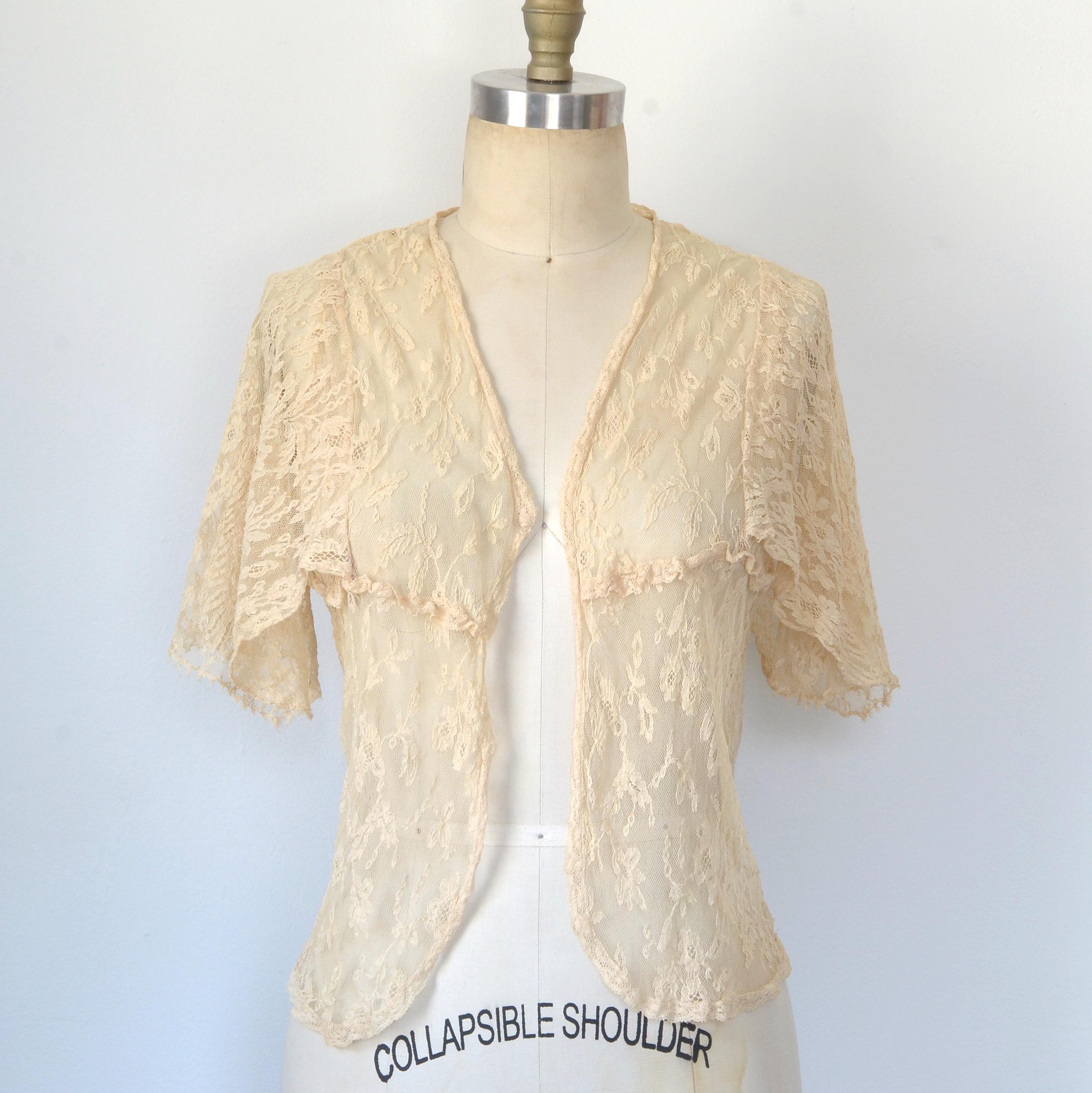 Antique 1920s || 'Evelyn' || Lace Jacket with Butterfly Sleeves || Free Size (Petite)