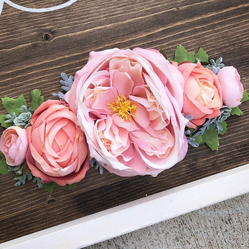 Floral Nursery Baby Name Blush Pink Flower Heart Personalized Etsy