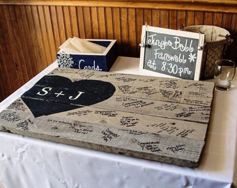 Rustic Wedding Guest Book reclaimed  wood pallet distressed 26 x 16 (about) initials heart guestbook