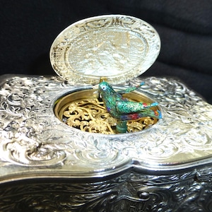 Antique Sterling Silver Swiss Singing Bird Box Unique Singing Tone Rare To Find (Watch The Videos)