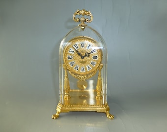 Antique German Gold Gilt Case Mechanical Carriage Swing Pendulum Clock ( Watch The Video )
