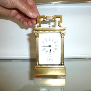 Rare Antique French Repeater / Alarm Carriage Small Clock + Chime
