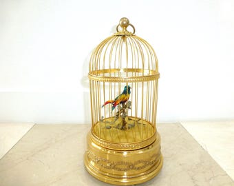 Vintage Bontems Singing Bird Cage Music Box: Restored Gold Gilt Automaton