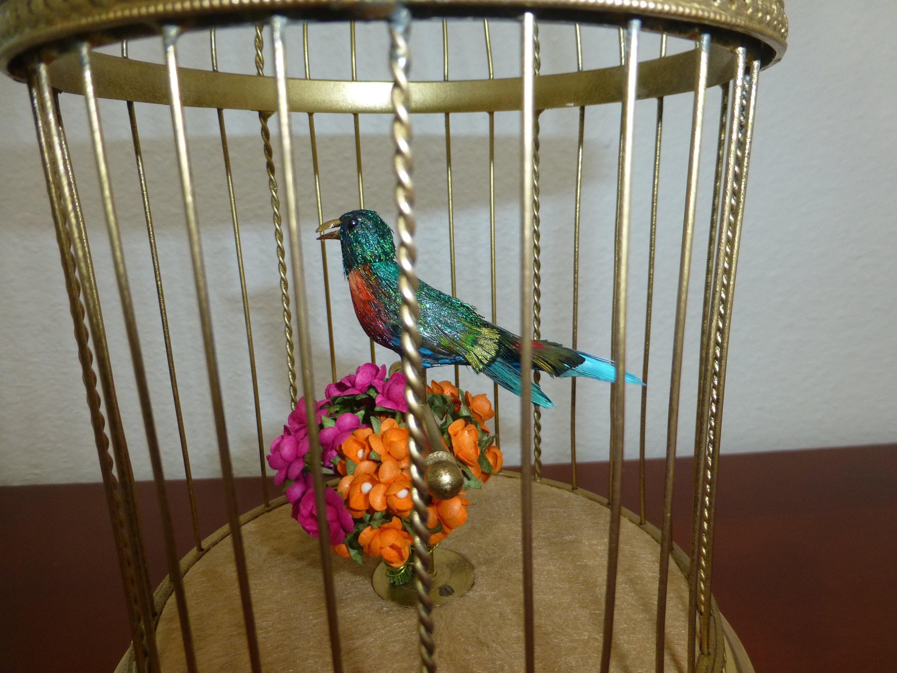 Vintage Bontems Singing Bird Cage Music Box: Restored Gold Gilt