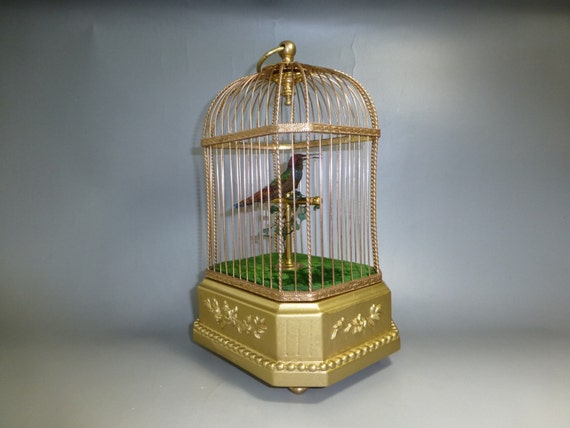Boîte à Musique Cage Oiseau Rare Automate Français Antique Chant Personnalisé Ton Oiseau
