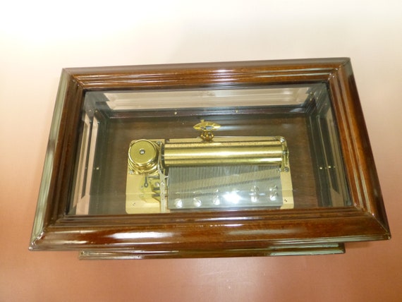 Vintage Reuge Music Box: 72 Key Swiss Movement, Crystal Glass Case 
