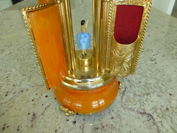 Vintage Cigarette or Lipstick Holder Blue Musical Box with Ballerina,  Original Reuge Mechanism