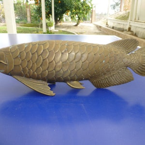 Antique Bronze Lucky Wealth Fengshui Fish Arowana Fish Statue 18&quot; Detail HQ Made