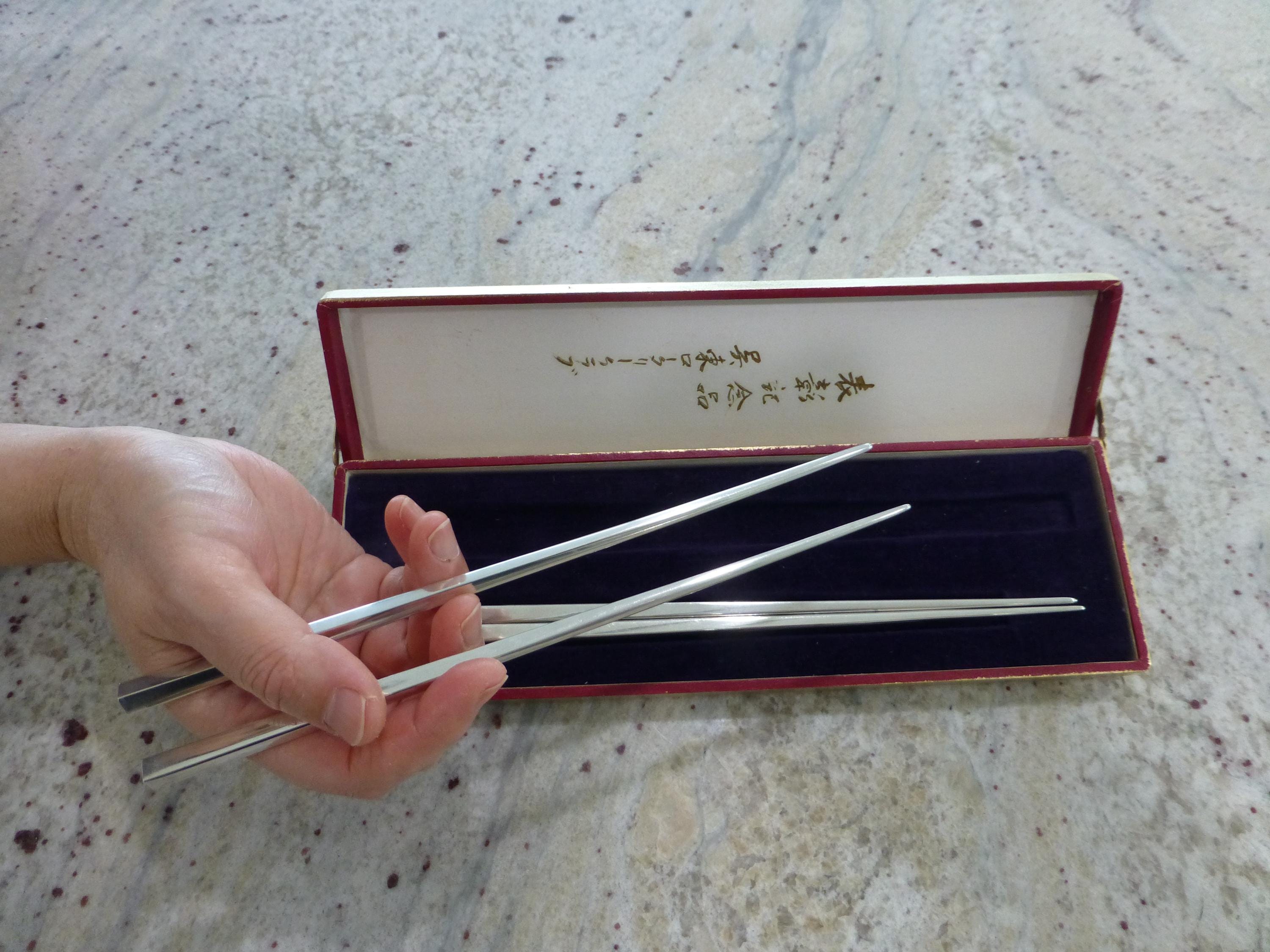Vintage Japanese Marked Sterling Solid Pure Silver Chopsticks - 2