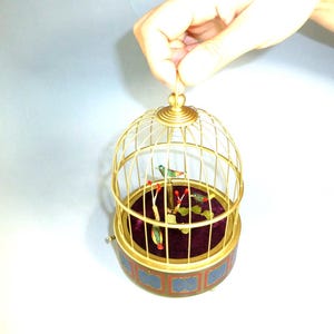 Vintage German Singing Bird Box: Cage Automaton with Hummingbird Feathers