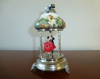 Vintage Reuge Dancing Ballerina Music Box Automaton With Cigarette Lighter ( WATCH THE VIDEO )