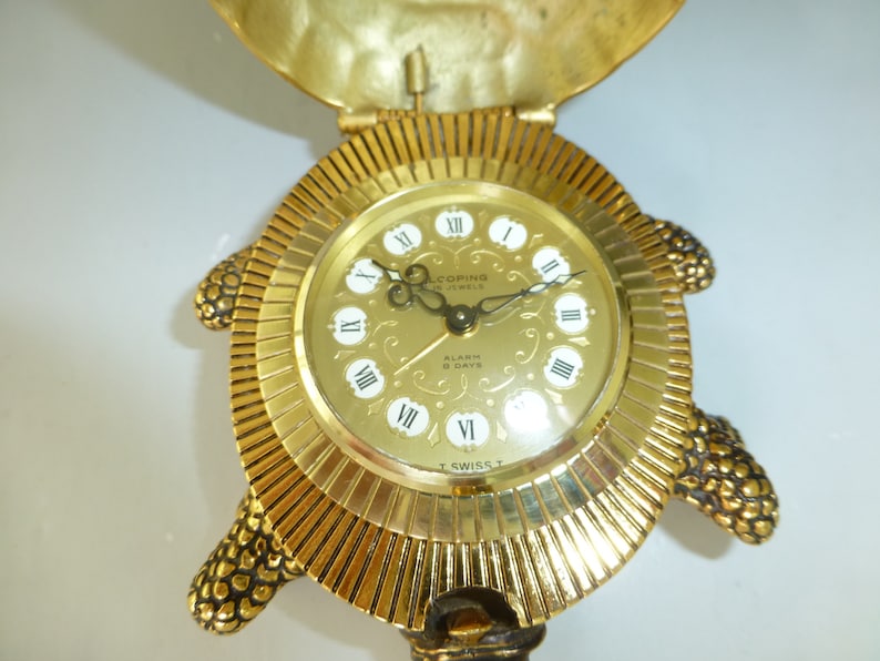 Vintage Swiss Looping Turtle Clock: Gold Tone Ornament, 8-day Alarm - Etsy