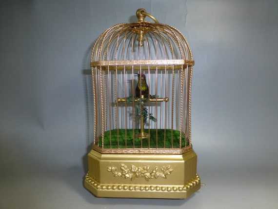Boîte à Musique Cage Oiseau Rare Automate Français Antique Chant Personnalisé Ton Oiseau