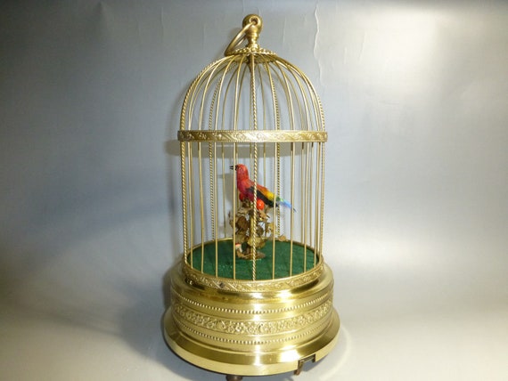 Vintage Allemande Chant Oiseau Cage Boîte à Musique Automate Entièrement Restauré Nettoyé Et Réparé Voir La Vidéo