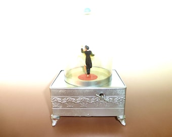 Rare Vintage Swiss Reuge Dancing Ballerina Music Box Automaton Musical Metal Storage Case