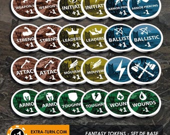 Set of 24 Game Tokens for 48 In-Game Effects! Compatible with Fantasy Battles