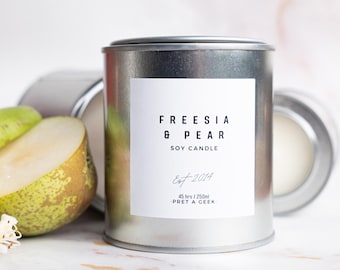 FREESIA & PEAR Soy Candle | Vegan Hand Poured Small Batch Fragrance | 2 Sizes | Made In Scotland Pret A Geek