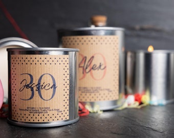 Personalized 30th Birthday Candle | Soy Wax Paint Pot Tin