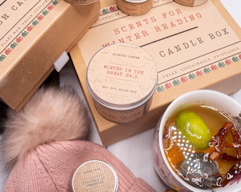 Winter Bookish Candle Gift Box: 5 Literary Scents, Personalized