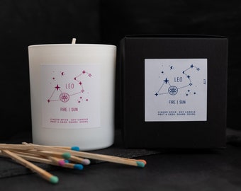 LEO CANDLE Gift Boxed | Soy Lux Leo Gift | Zodiac Candle | constellation | personalised Leo gift | personalised star sign candle