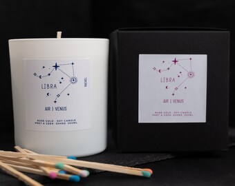 LIBRA CANDLE Gift Boxed | Soy Lux Libra Gift | Zodiac Candle | constellation | personalised Libra gift | personalised star sign candle