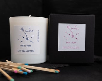 TAURUS CANDLE Gift Boxed | Soy Lux Taurus Gift | Zodiac Candle | constellation | personalised Taurus gift | personalised star sign candle