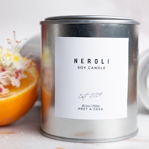 NEROLI Soy Candle | relaxation candle | Vegan Hand Poured Small Batch Fragrance | 2 Sizes | Made In Scotland Pret A Geek