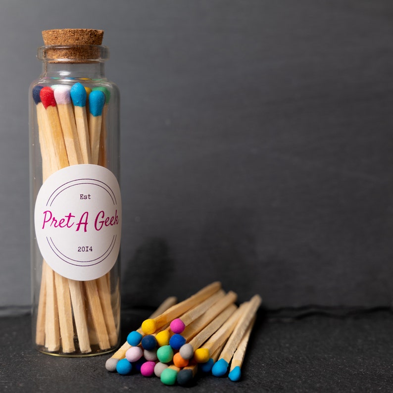 RAINBOW COLOURED MATCHES Refill Glass Bottle with Striker Extra Long Multicoloured Matches Safety Matches Coloured Match Jar image 2