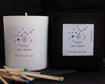 VIRGO CANDLE Gift Boxed | Soy Lux Virgo Gift | Zodiac Candle | constellation | personalised Virgo gift | personalised star sign candle