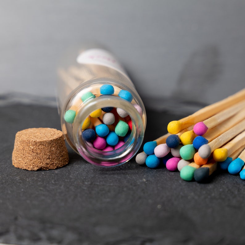 RAINBOW COLOURED MATCHES Refill Glass Bottle with Striker Extra Long Multicoloured Matches Safety Matches Coloured Match Jar image 4