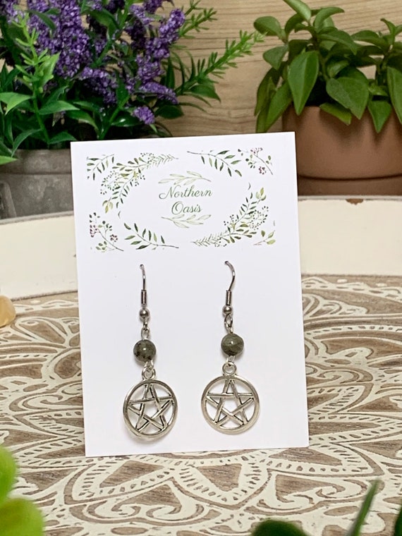 Labradorite Earrings, Crystal Dangle Earrings, Pentacle Earrings, Ethical Crystals, Gemstone Earrings, Witchy Jewelry, Witchy Earrings