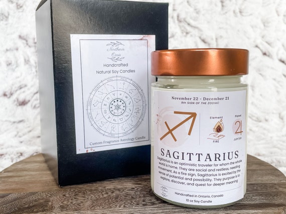 Astrology Candle, Custom Candle Scent, Sagittarius Gift, Zodiac Candle, Horoscope Candle, Star Sign Gift, Birthday Gift Candle, Natural Soy