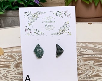 Moss Agate Earrings, Stud Crystal Earrings, Gemstone Earrings, Witchy Jewelry, Witchy Earrings, Crystals for Wealth, Crystals for Money