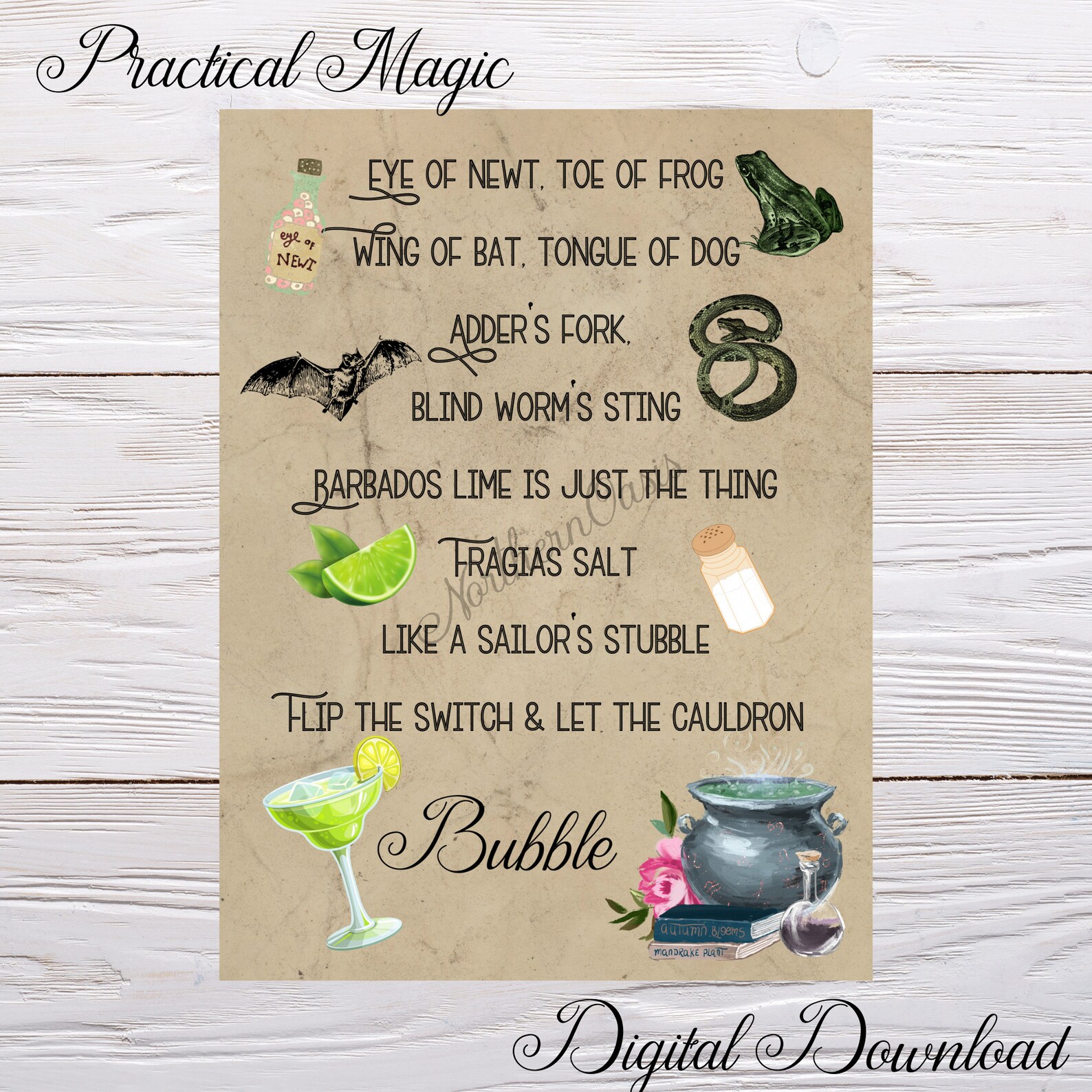 Midnight Margaritas Recipe Practical Magic Poster Digital Etsy