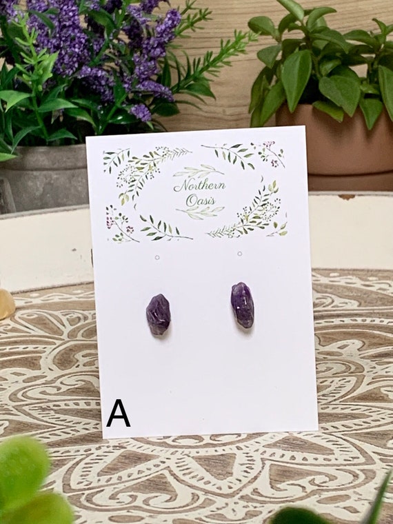 Amethyst Earrings, Stud Earrings, Crystal Gemstone Earrings, Witchy Jewelry, Witchy Earrings, Calming Crystals