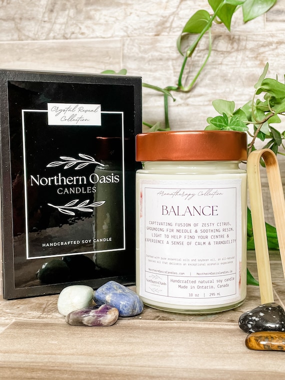 Balance Mystery Crystal, Aromatherapy Soy Candle, Self Care Candle, Spa Candle, Essential Oil Candle, Mindfulness Gift, Self Care Spa Gift