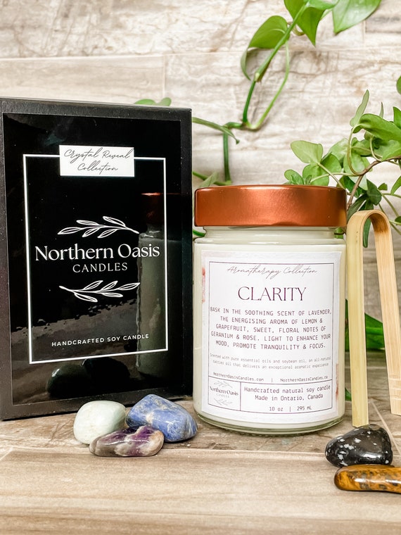 Clarity Mystery Crystal, Aromatherapy Soy Candle, Self Care Candle, Spa Candle, Essential Oil Candle, Mindfulness Gift, Self Care Spa Gift