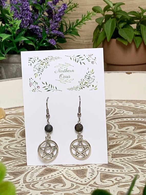 Frosted Smoky Quartz Earrings, Pentacle Earrings, Protection Earrings, Ethical Crystal Earrings, Gemstone Earrings, Witchy Earrings