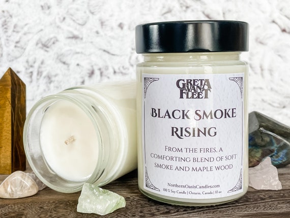 Black Smoke Rising Candle, Greta Van Fleet Gift, Hidden Gem, Mystery Crystal Candle, 10 oz Candle Jar, GVF Home Fragrance
